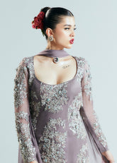 Amethyst Allure – Silver Embellished Evening Gown